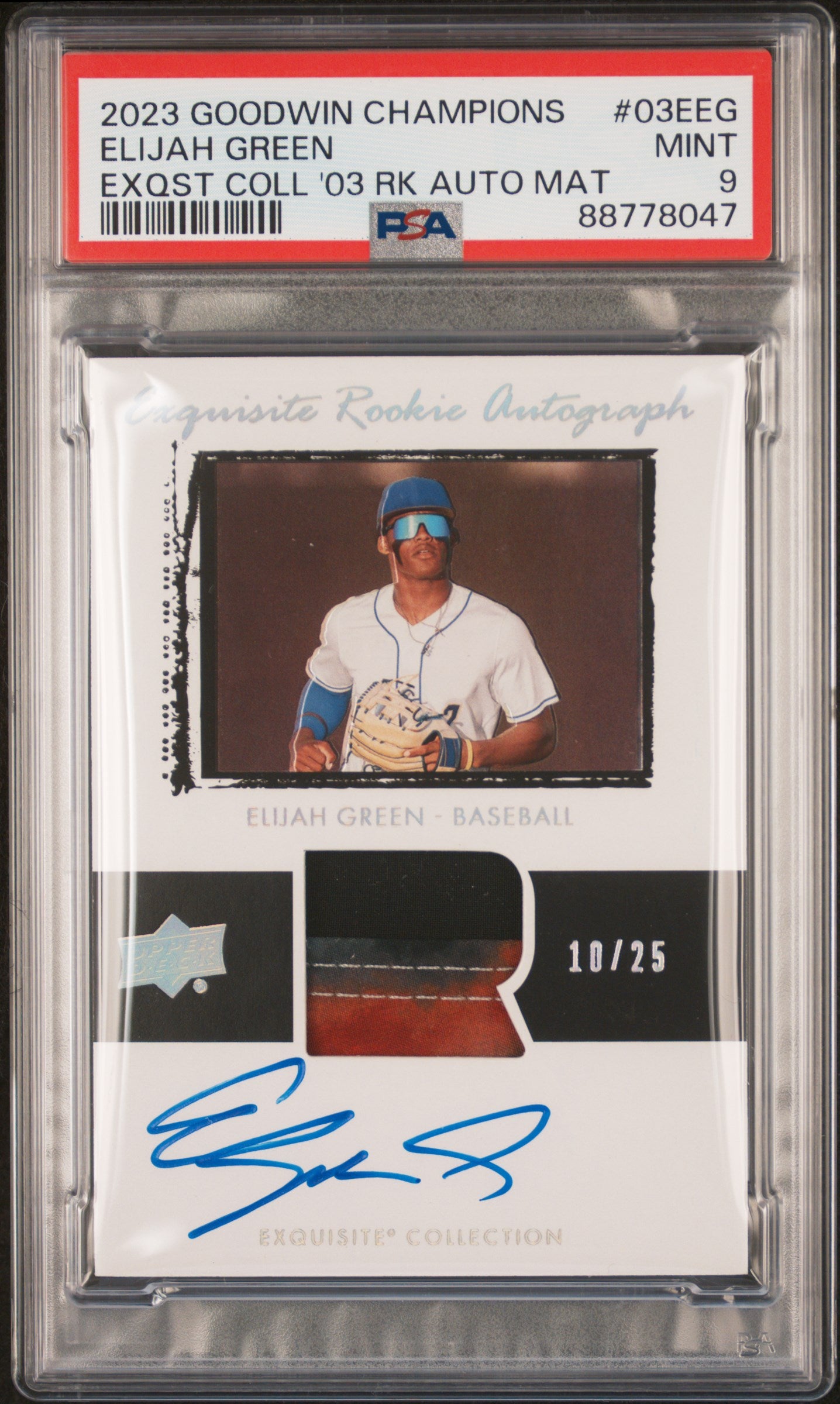 Elijah Green 2023 Upper Deck Exquisite Collection Rookie Autograph relic #'d 10/25 PSA 9