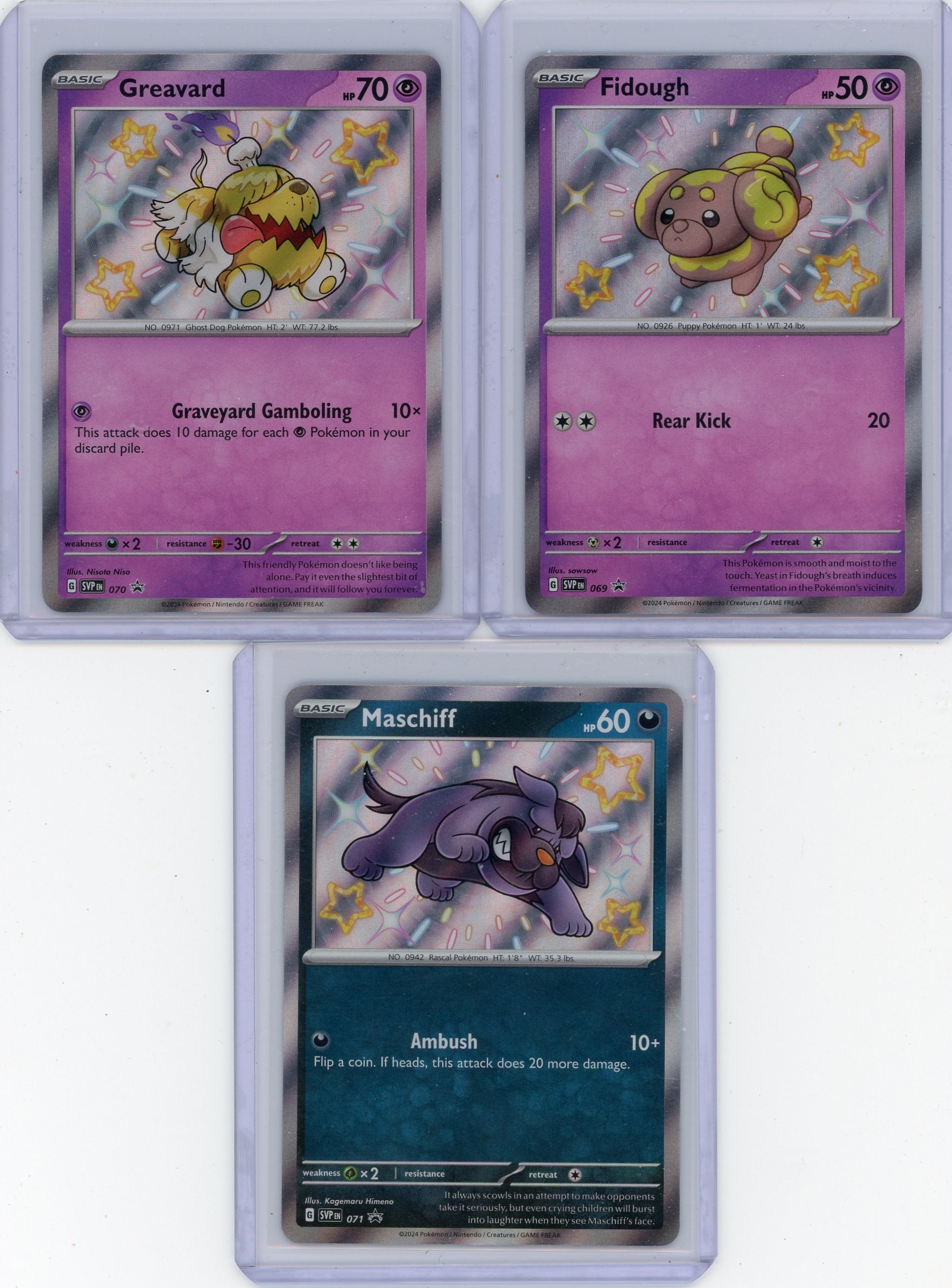Fidough Greavard Maschiff 2024 Pokemon Paldean Fates 3-card promo lot # 69-71