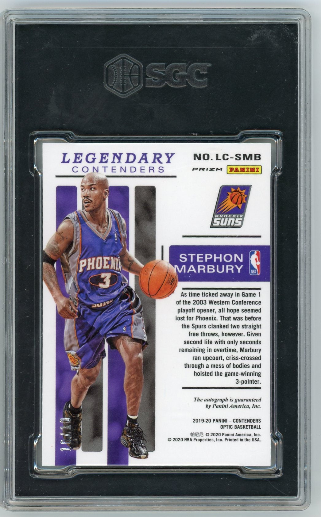 2019-20 Panini Contenders Optic Stephon Marbury Gold Prizm #10/10 SGC Graded 9 Auto 10