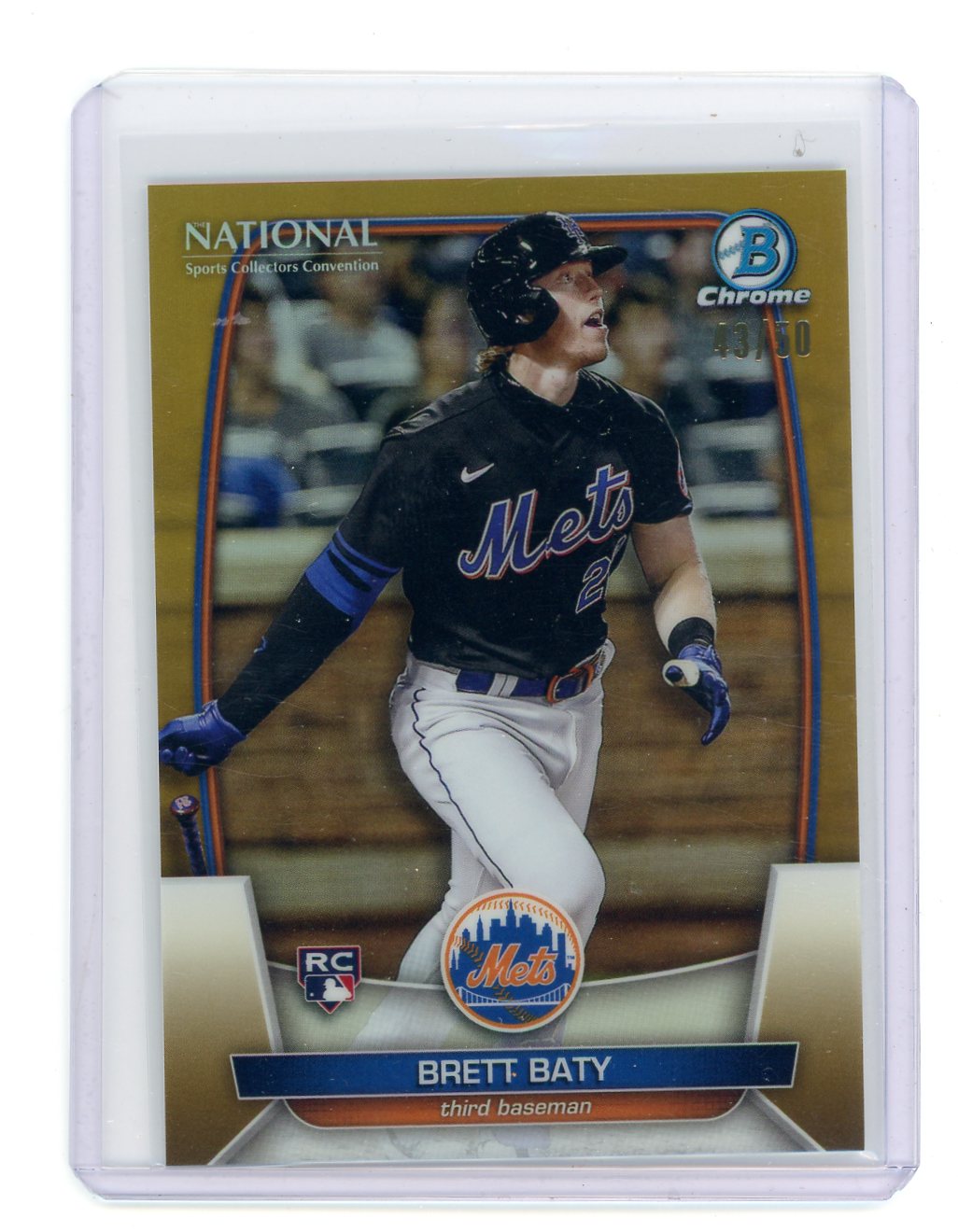 Brett Baty 2023 Bowman Chrome NSCC gold refractor rookie card #'d 43/50