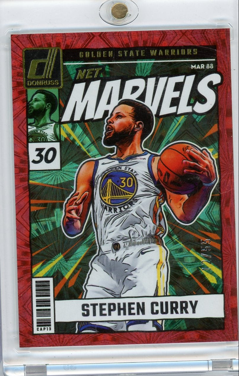 Steph Curry 2024-25 Donruss Net Marvels International Red Fireworks #'d 12/55