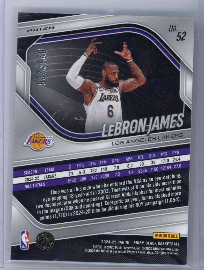 LeBron James 2024-25 Panini Prizm Black Basketball Prizm #'d 025/225