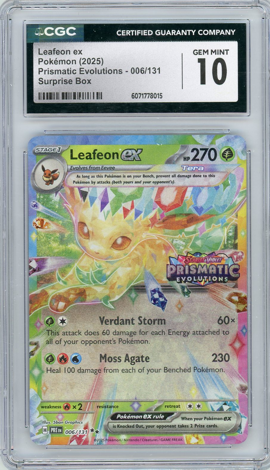 Leafeon EX 2025 Pokemon Prismatic Evolutions Stamped CGC 10