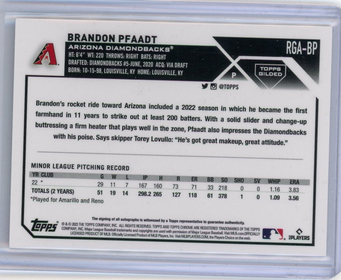 Brandon Pfaadt 2023 Topps Chrome Gilded autograph rookie card #'d 170/199