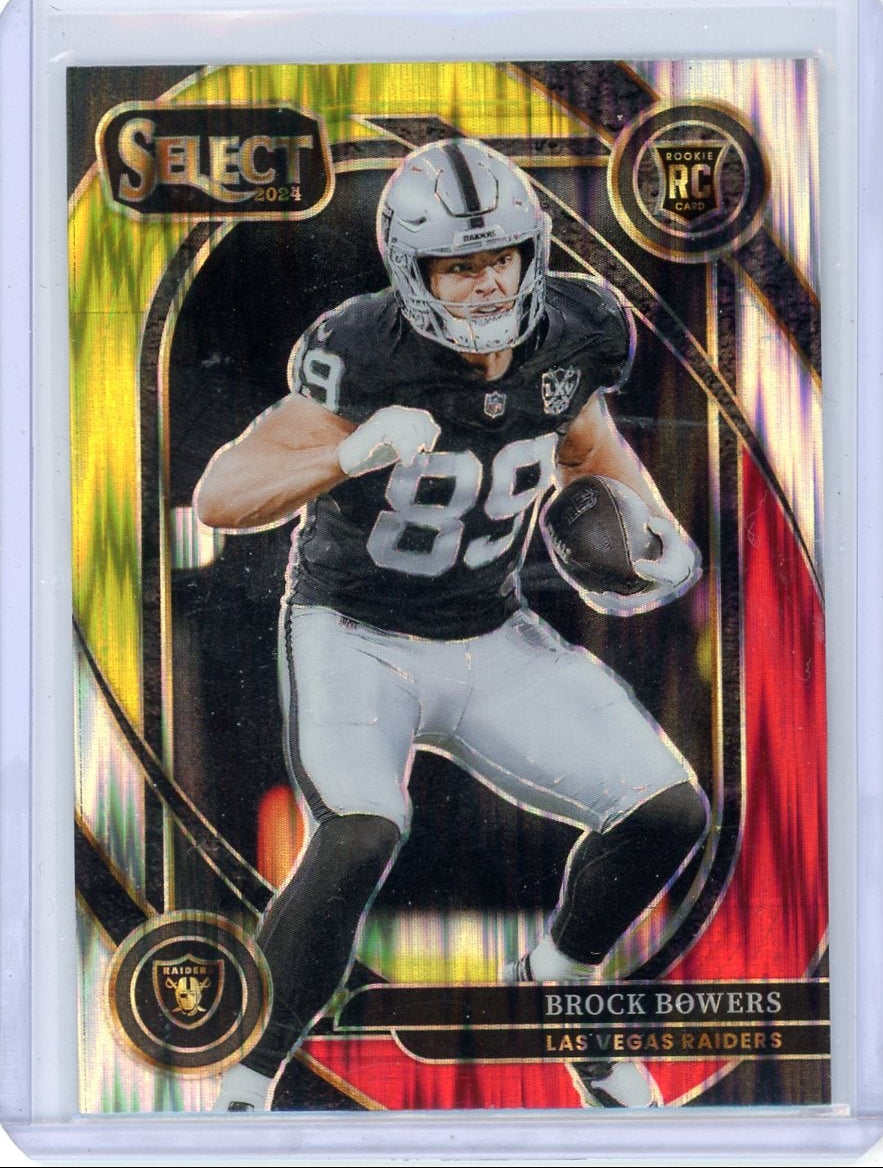 Brock Bowers 2024 Panini Select Yellow Red shock prizm rc