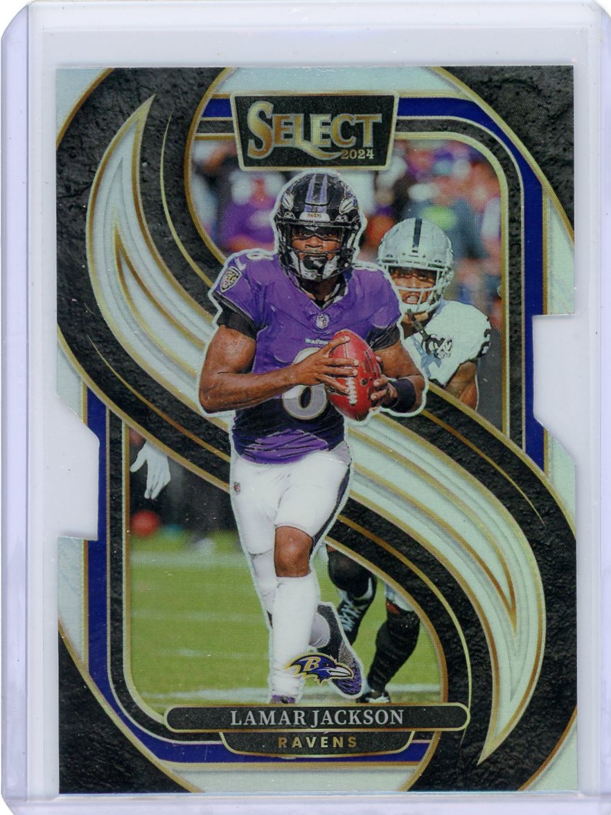 Lamar Jackson 2024 Panini Select silver prizm die-cut