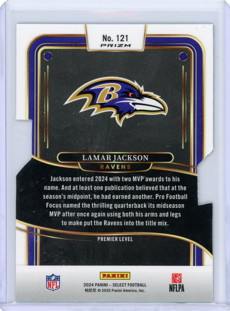 Lamar Jackson 2024 Panini Select silver prizm die-cut