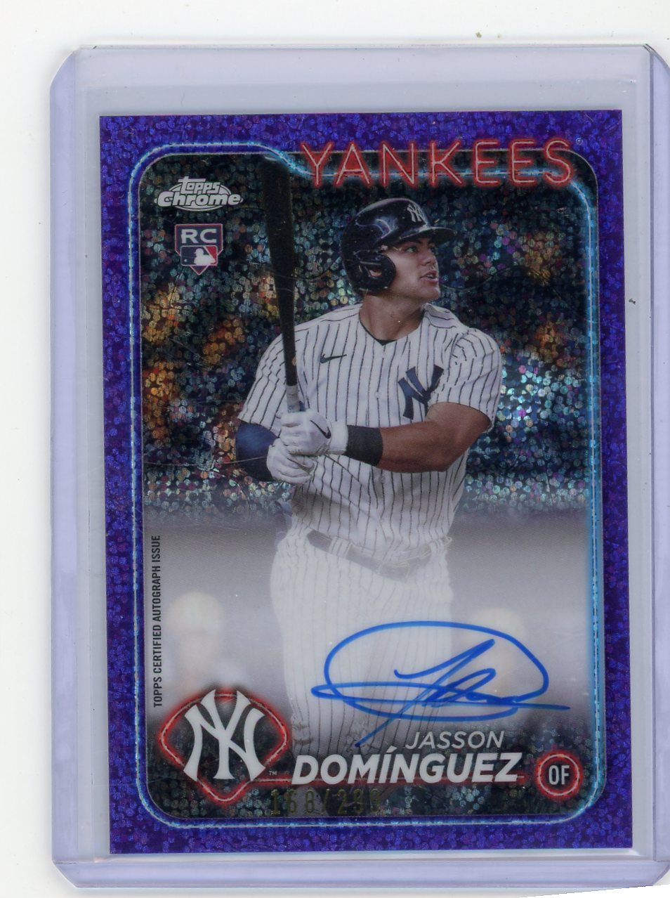 Jasson Dominguez 2024 Topps Chrome Purple Speckle Rookie Autograph 'd