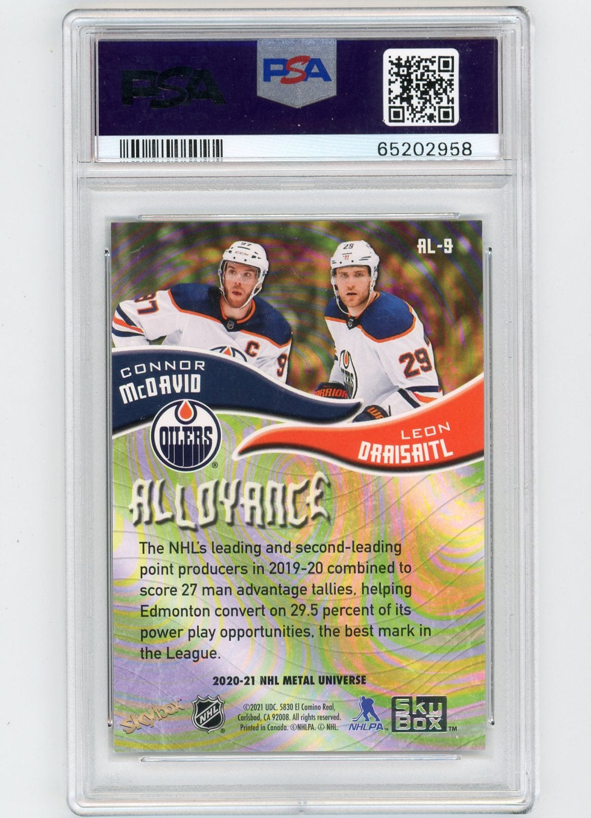 McDavid / Draisaitl 2020-21 SkyBox Metal Universe Alloyance PSA 9