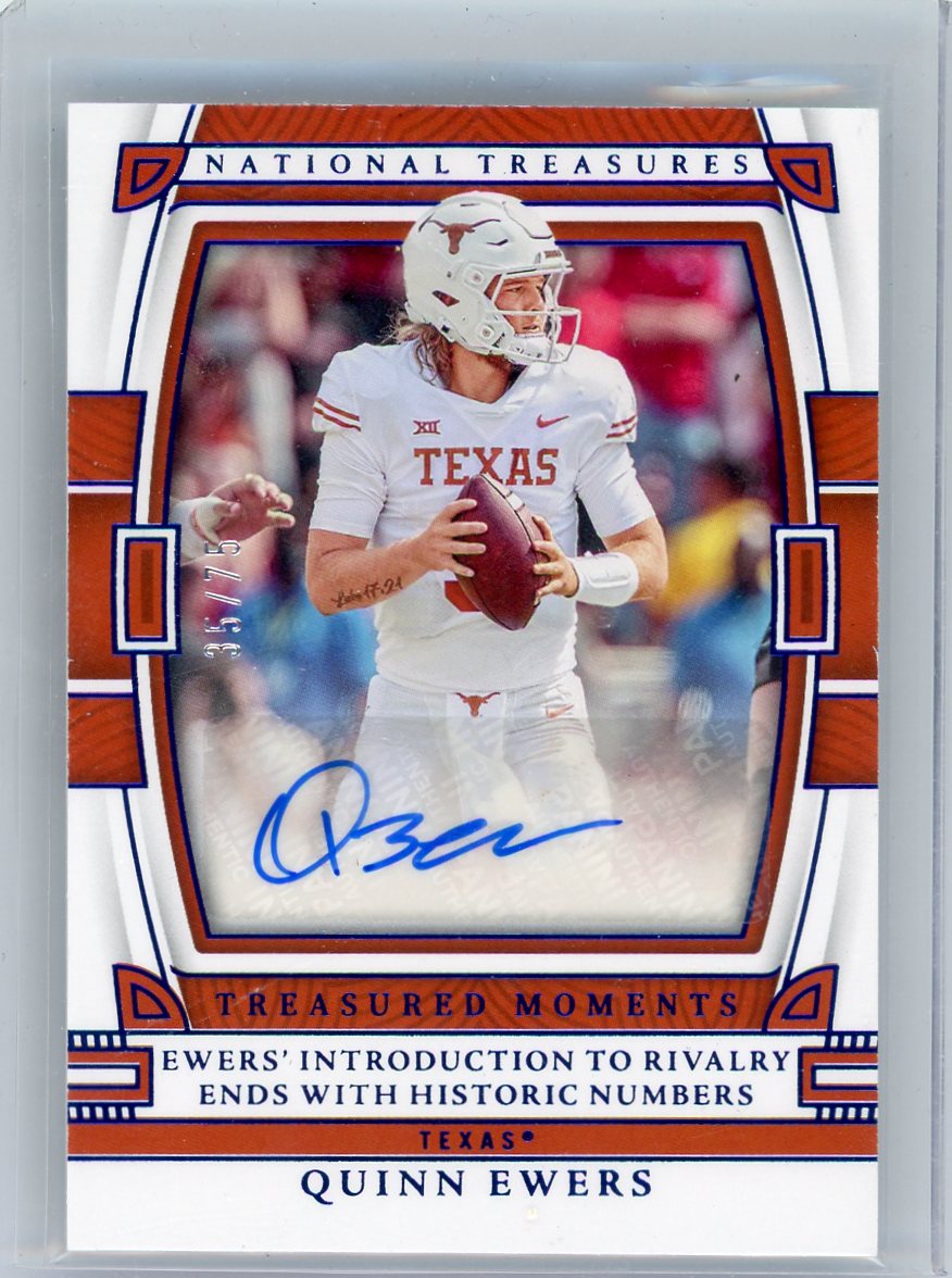 Quinn Ewers 2023 Panini National Treasures Collegiate Football Treasured Moments Auto Blue #'d 35/75