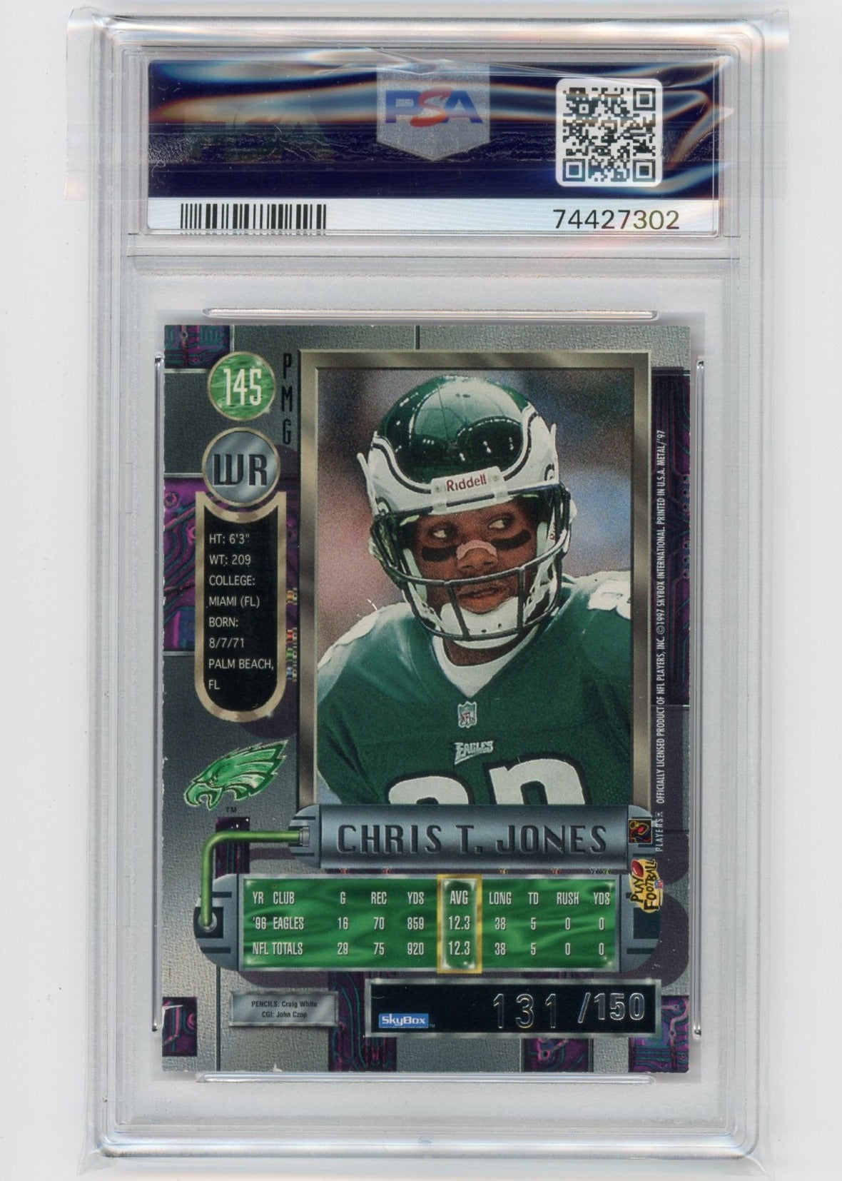 Chris T. Jones 1997 Metal Universe PMG Red #'d 131/150 PSA 7