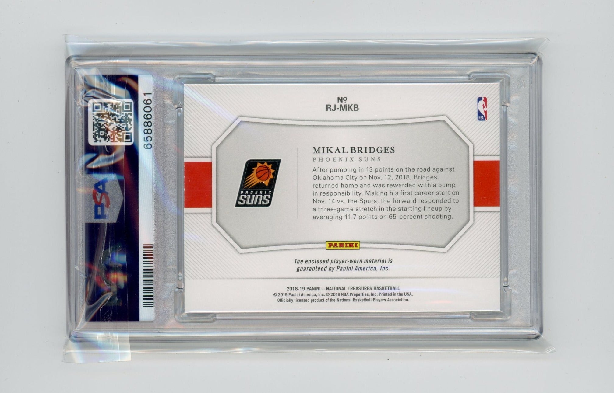 2018 Panini National Treasures Mikal Bridges rookie jumbo materials #'d 17/99 PSA 9 rookie card