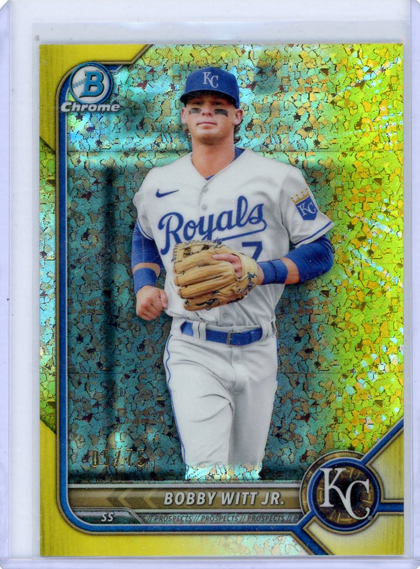 Bobby Witt Jr. 2022 Bowman Chrome yellow mini diamond ref. #'d 05/75