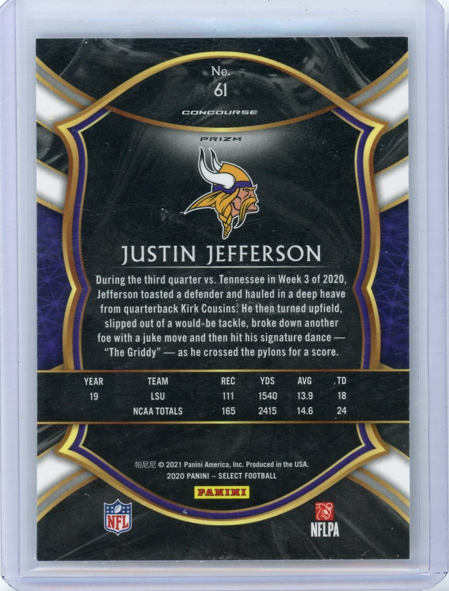 Justin Jefferson 2020 Panini Select silver prizm concourse rookie card