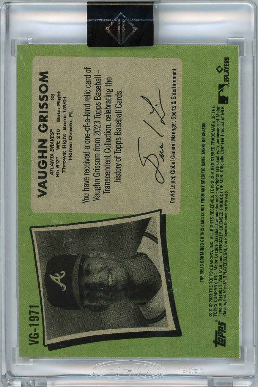 Vaughn Grissom 2023 Topps Transcendent Collection VIP Party 1/1 1971 Topps Game Used Patch