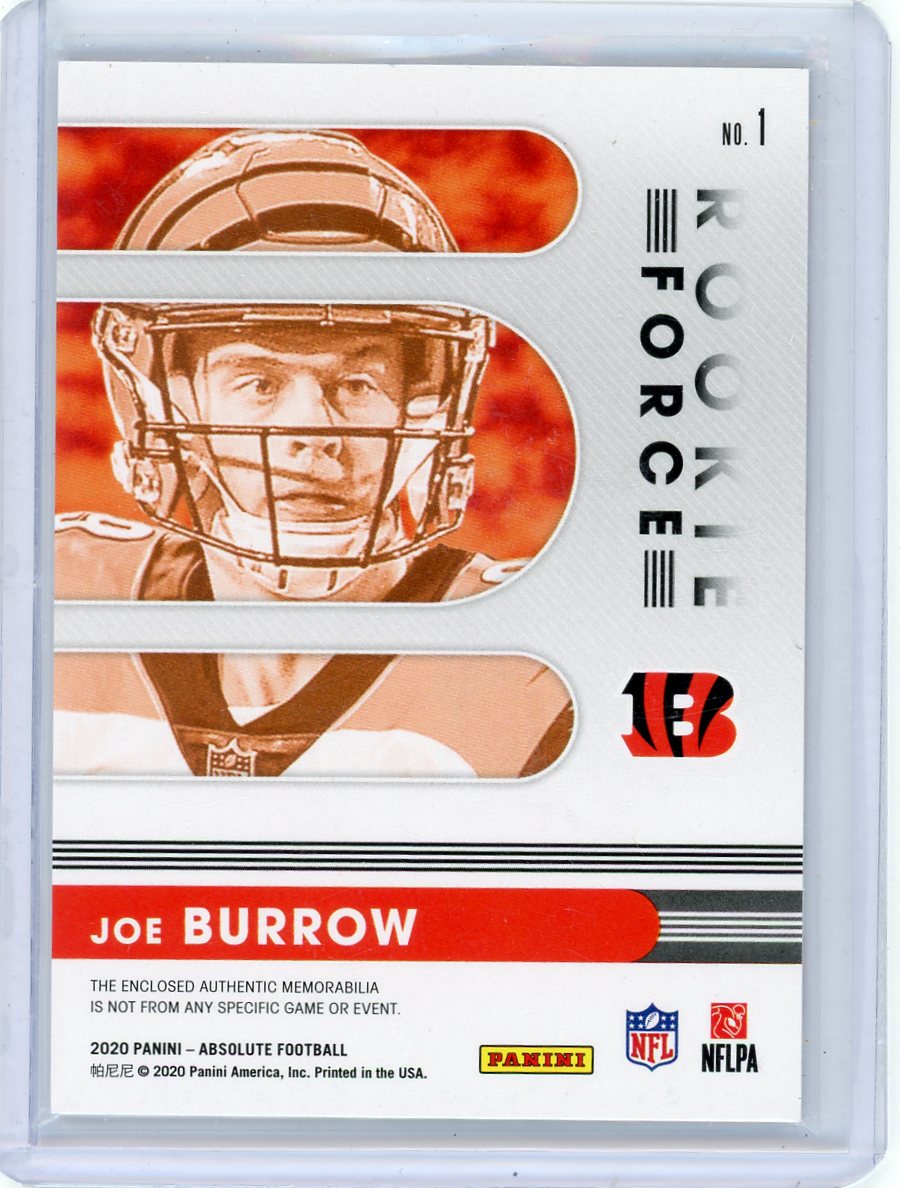 Joe Burrow 2020 Panini Absolute Rookie Force relic rookie card