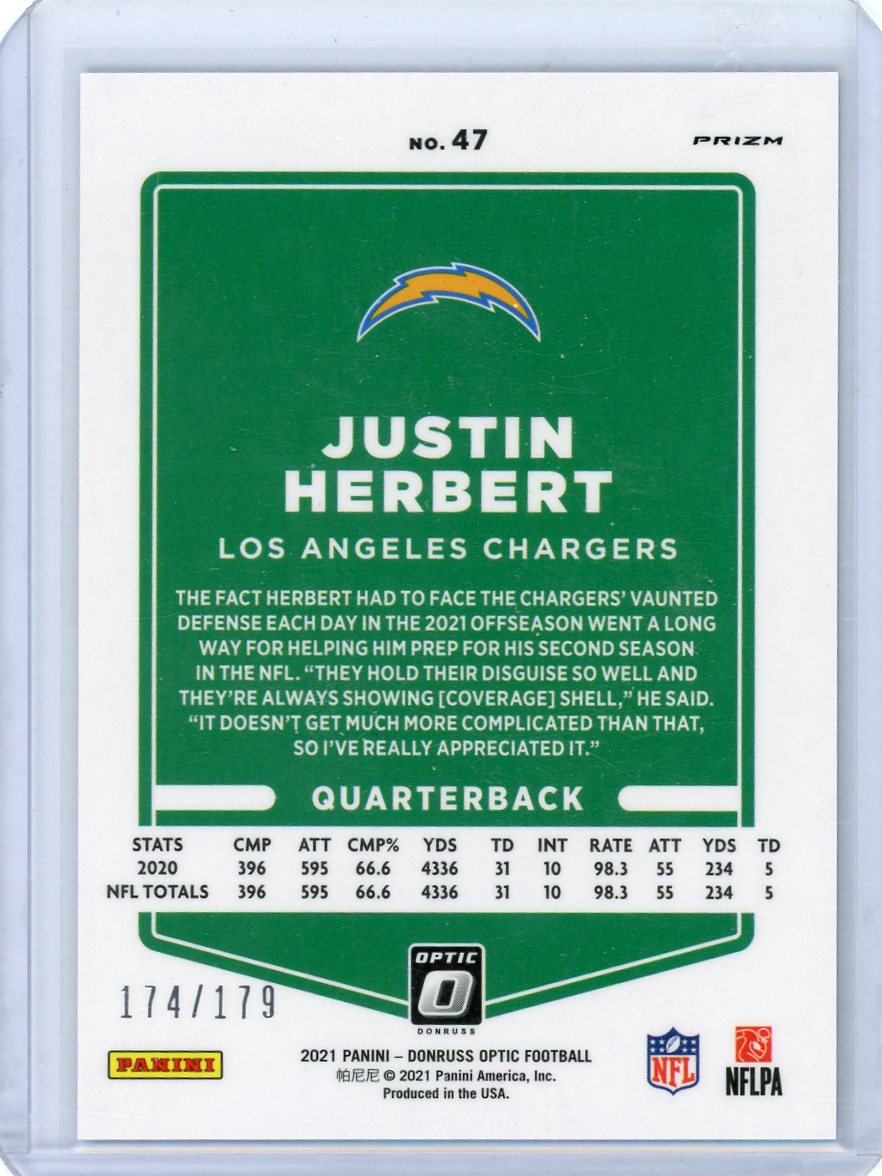 Justin Herbert 2021 Panini Donruss Optic blue prizm #'d 174/179