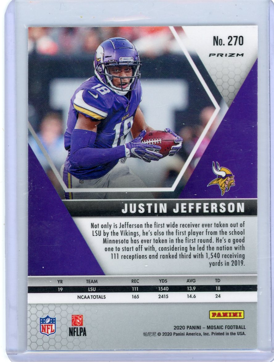 Justin Jefferson 2020 Panini Mosaic NFL Debut pink camo prizm rookie card