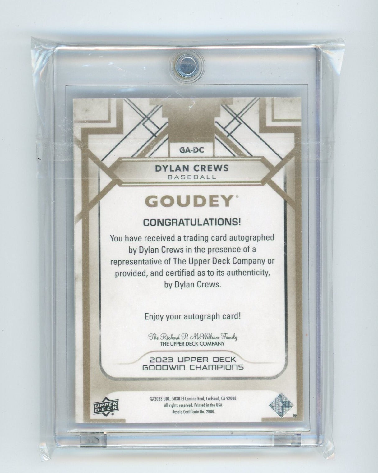 Dylan Crews 2023 Upper Deck Goodwin Champions Goudey autograph rookie card