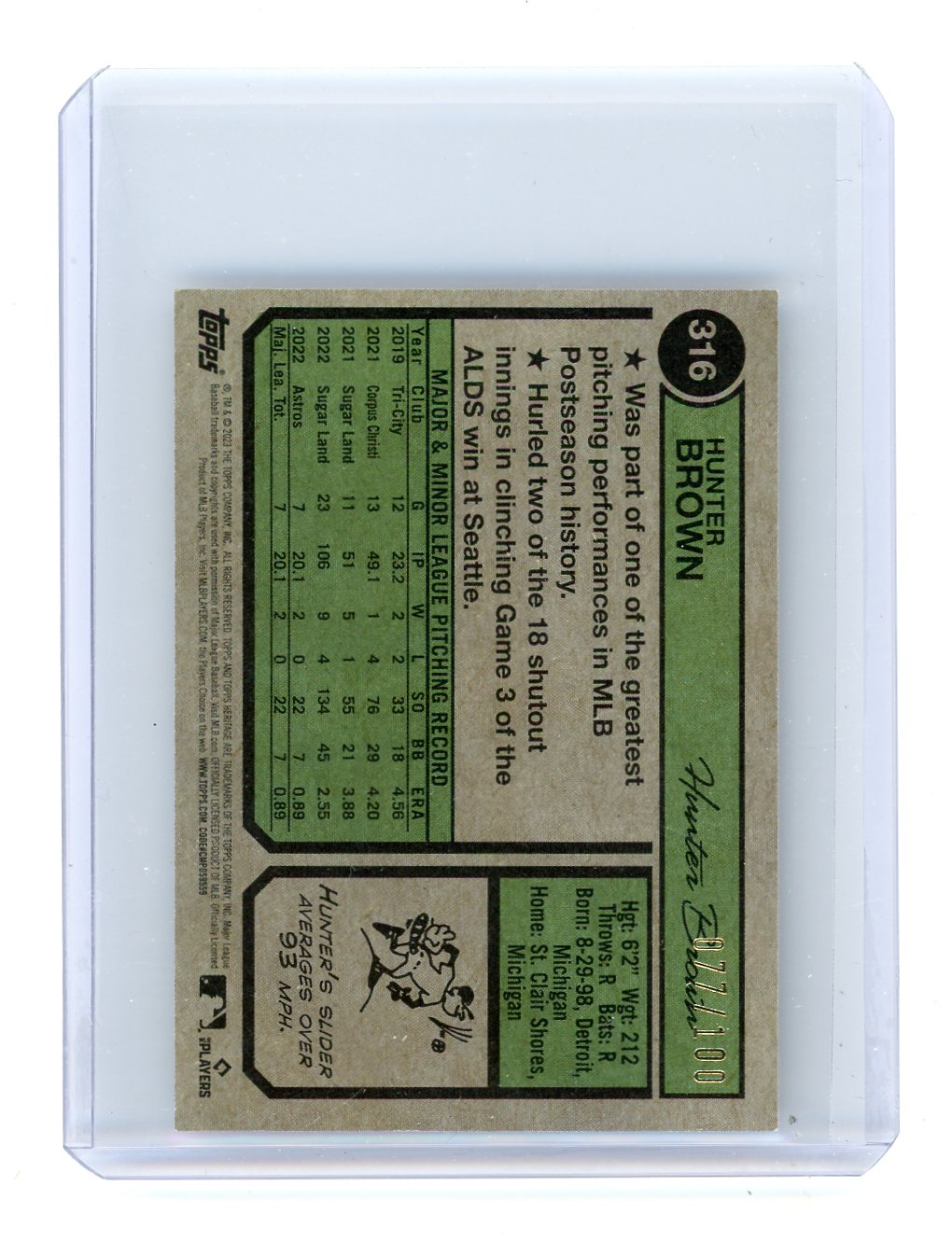 Hunter Brown 2023 Topps Heritage mini rookie card #'d 077/100