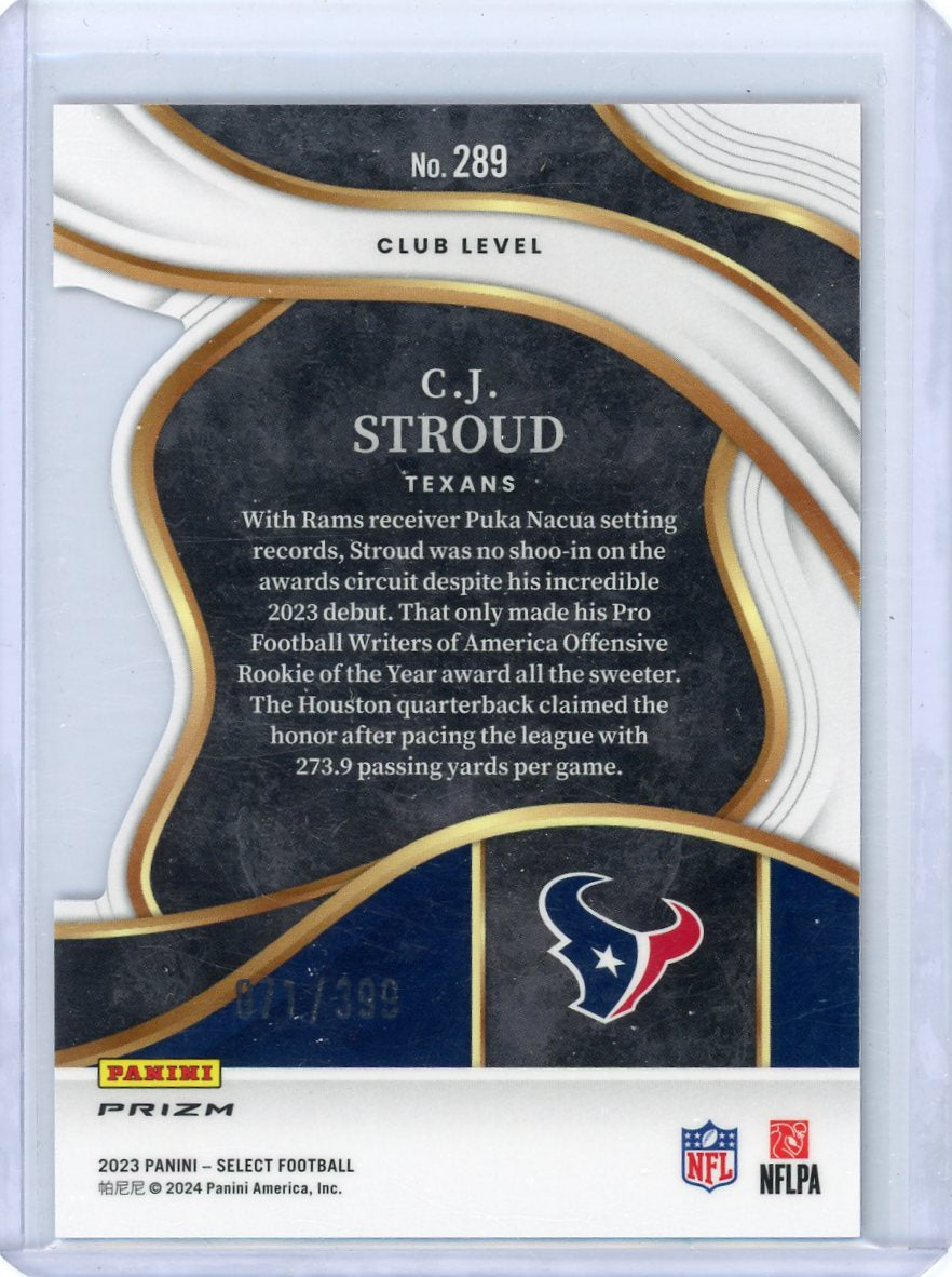 CJ Stroud 2023 Panini Select orange prizm die-cut field level #'d 071/399 rc