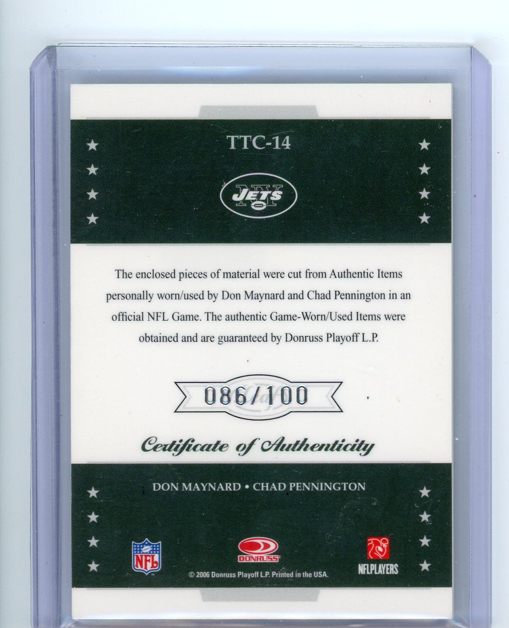 Don Maynard / Chad Pennington 2006 Donruss Leaf Limited Team Threads #'d 086/100