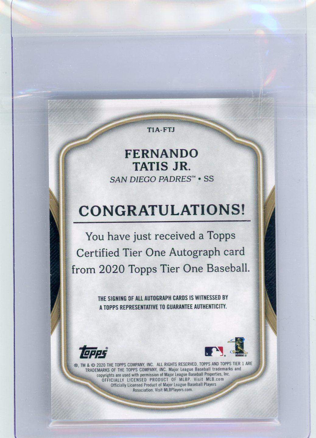 Fernando Tatis Jr. 2020 Topps Tier One autograph #'d 127/150