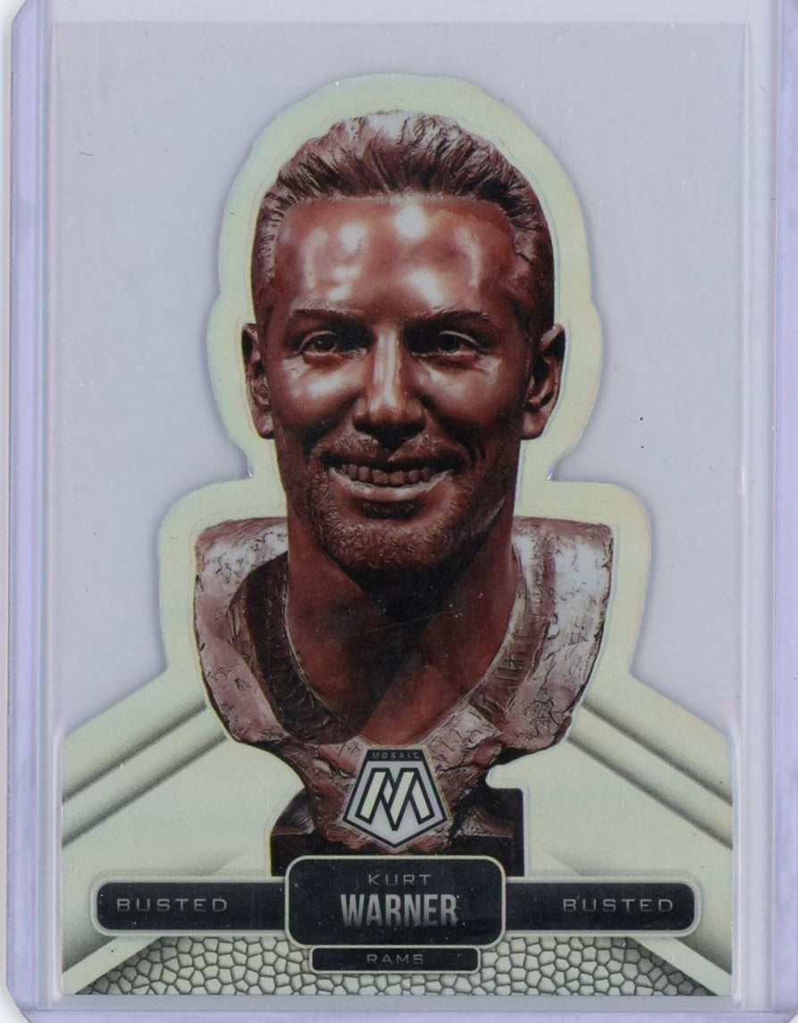 Kurt Warner 2022 Panini Mosaic Busted Hall of Fame die-cut silver prizm