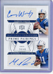 Carson Wentz Michael Pittman Jr. 2021 Panini National Treasures Prime Pairings dual auto #'d 24/49