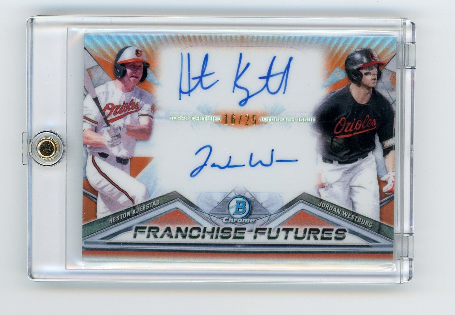 Heston Kjerstad / Jordan Westburg 2020 Bowman Chrome Franchise Futures autograph orange #'d 16/25