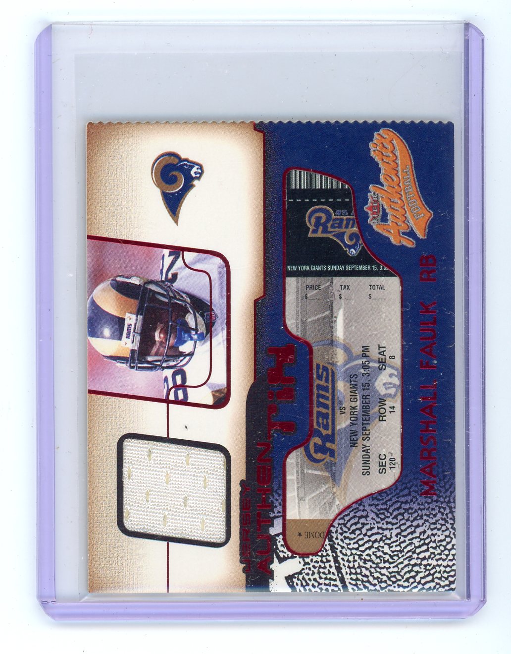 Marshall Faulk 2002 Fleer Authentic Football Jersey AuthenTix