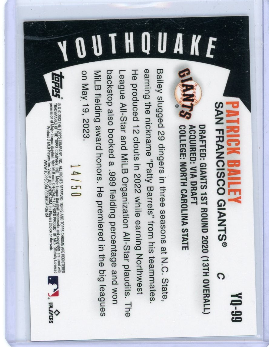 Patrick Bailey 2023 Topps Chrome Update Youthquake Gold /50
