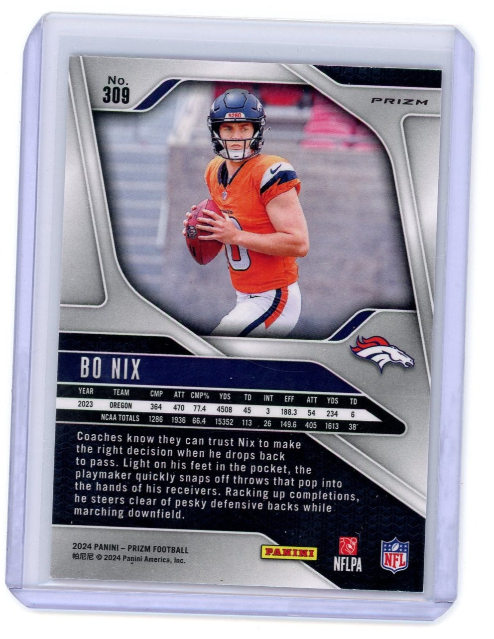 Bo Nix 2024 Panini Prizm Pink Rookie Card