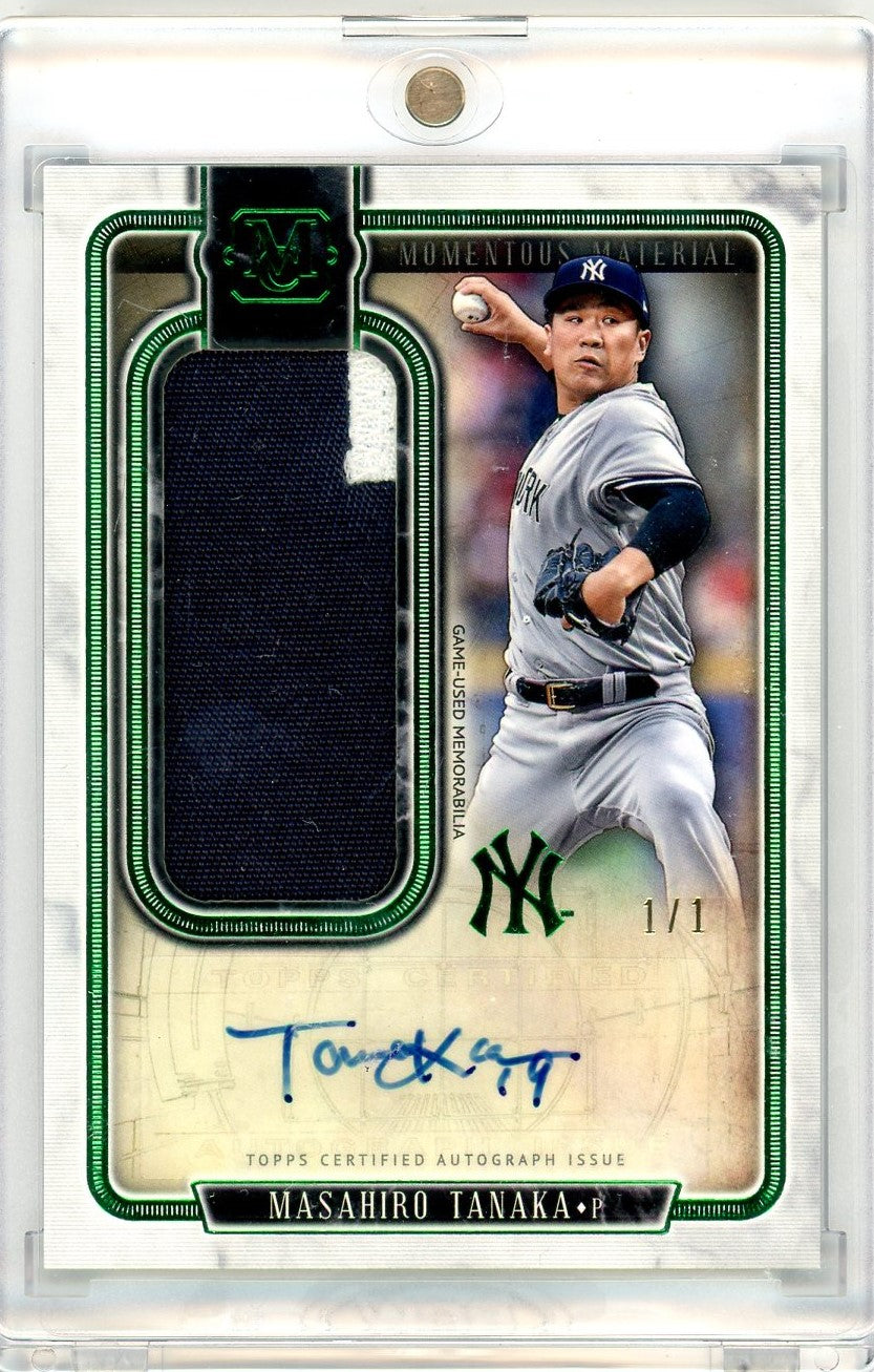 Masahiro Tanaka 2018 Topps Museum Collection Momentous Material Jumbo Patch Autograph Green #'d 1/1