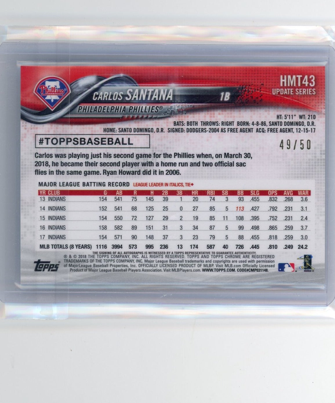 Carlos Santana 2018 Topps Chrome Update autograph gold refractor #'d 49/50