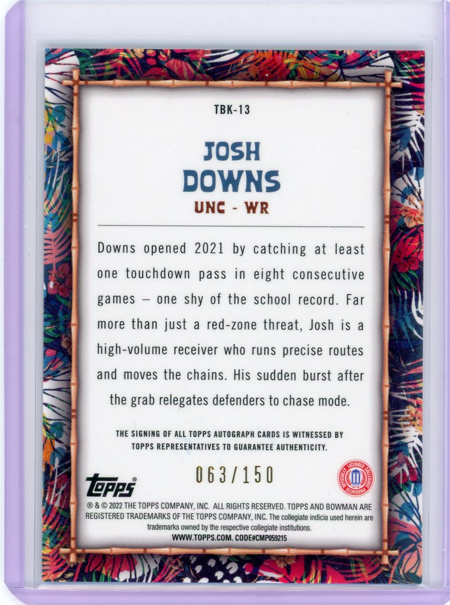 Josh Downs 2022 Bowman U Big Kahuna Auto /150