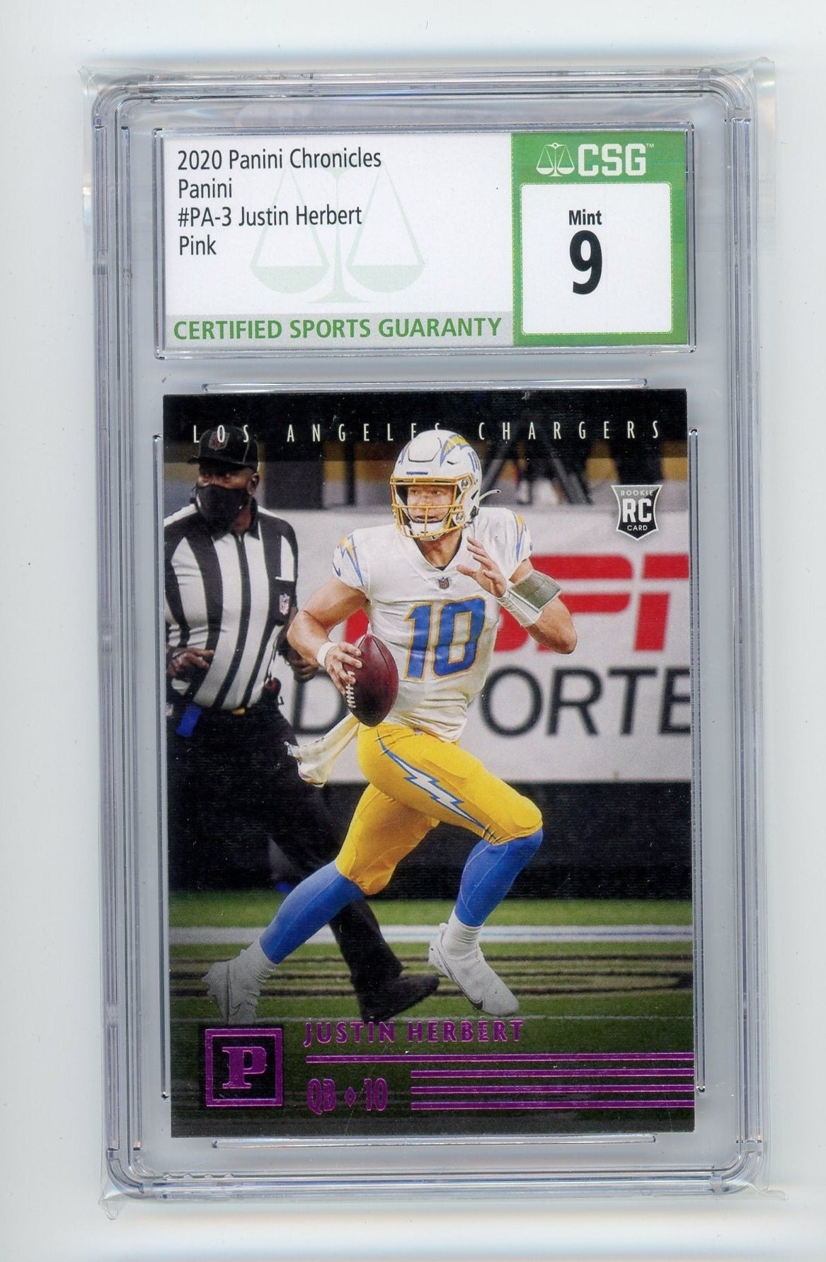 Justin Herbert 2020 Panini Chronicles pink rookie card CSG 9