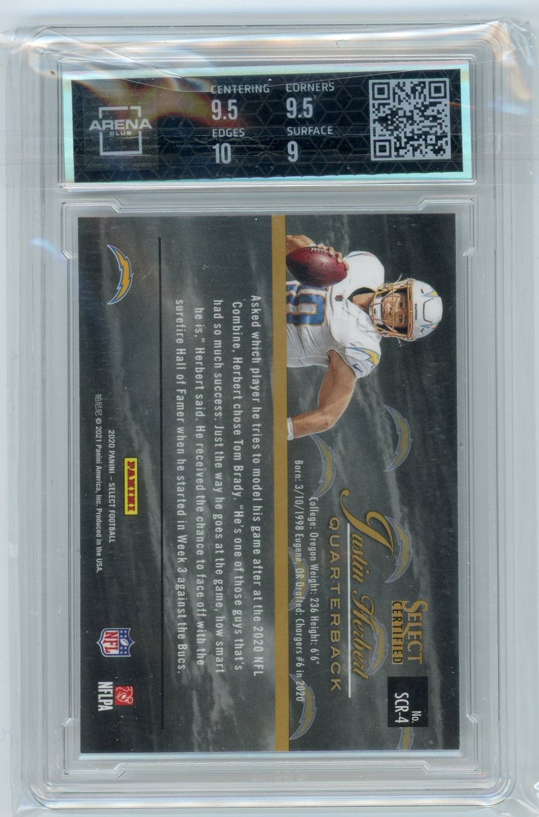 Justin Herbert 2020 Panini Select Certified Rookie ARENA 9.5
