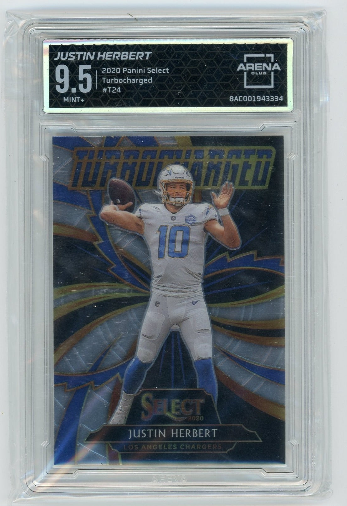 Justin Herbert 2020 Panini Select Turbocharged rookie card ARENA 9.5