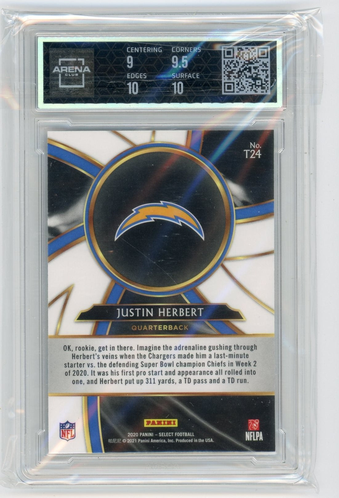 Justin Herbert 2020 Panini Select Turbocharged rookie card ARENA 9.5