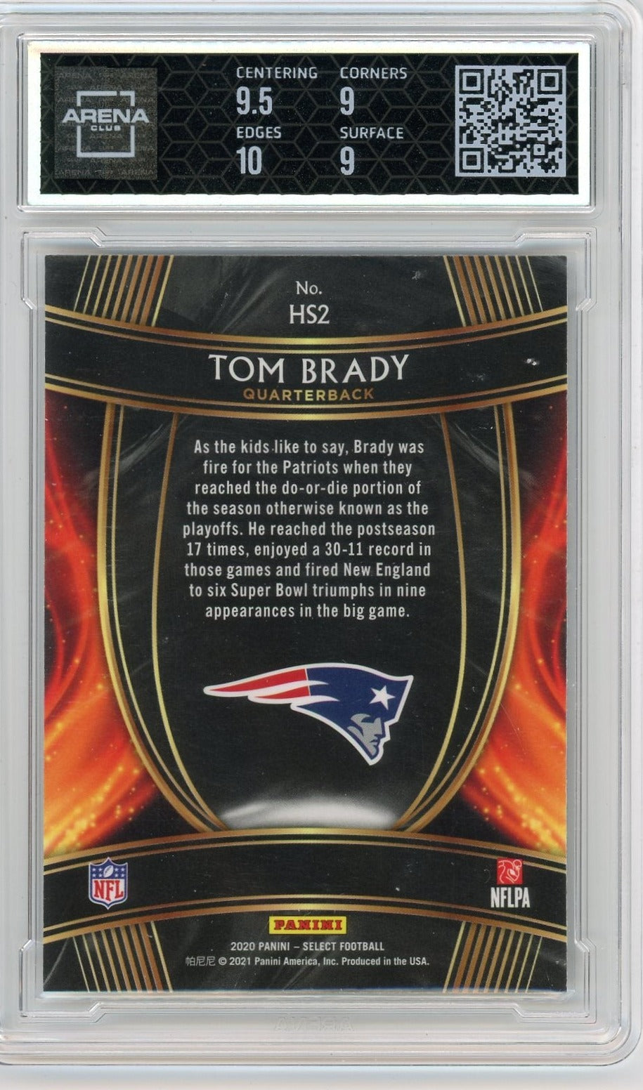 Tom Brady 2020 Panini Select Hot Stars #HS2 ARENA 9.5