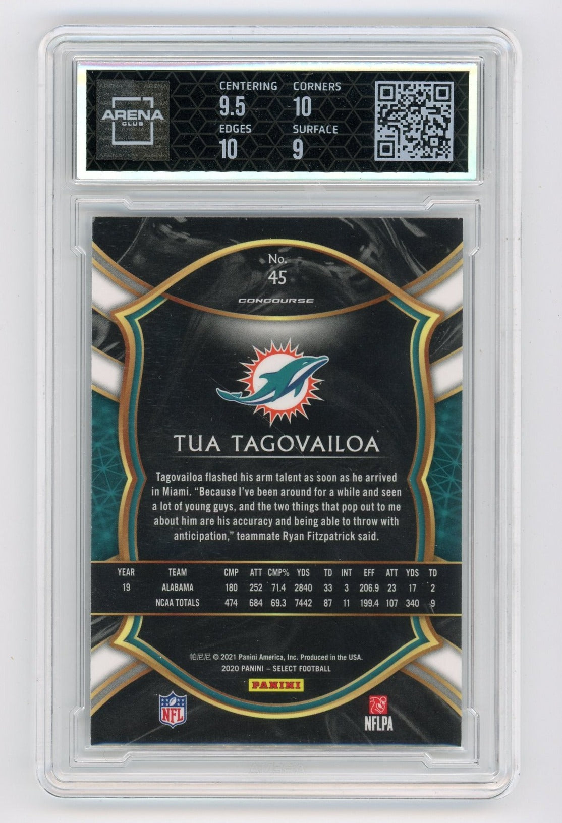 Tua Tagovailoa 2020 Panini Select concourse #45 rookie card ARENA 9.5