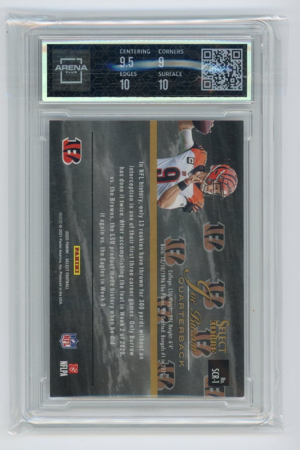 Joe Burrow 2020 Panini Select Certified Rookie ARENA 9.5