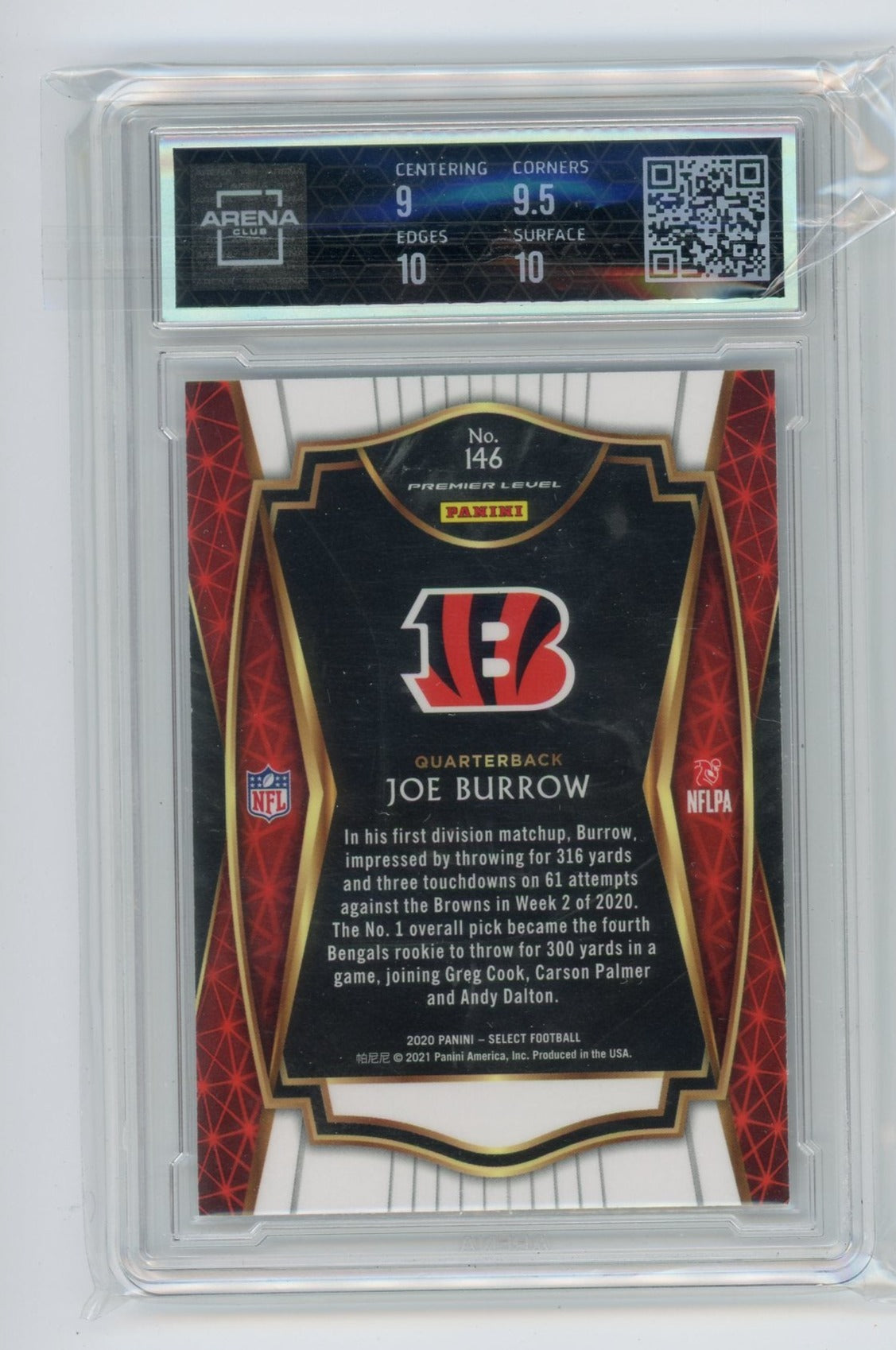 Joe Burrow 2020 Panini Select premier level #146 rookie card ARENA 9.5