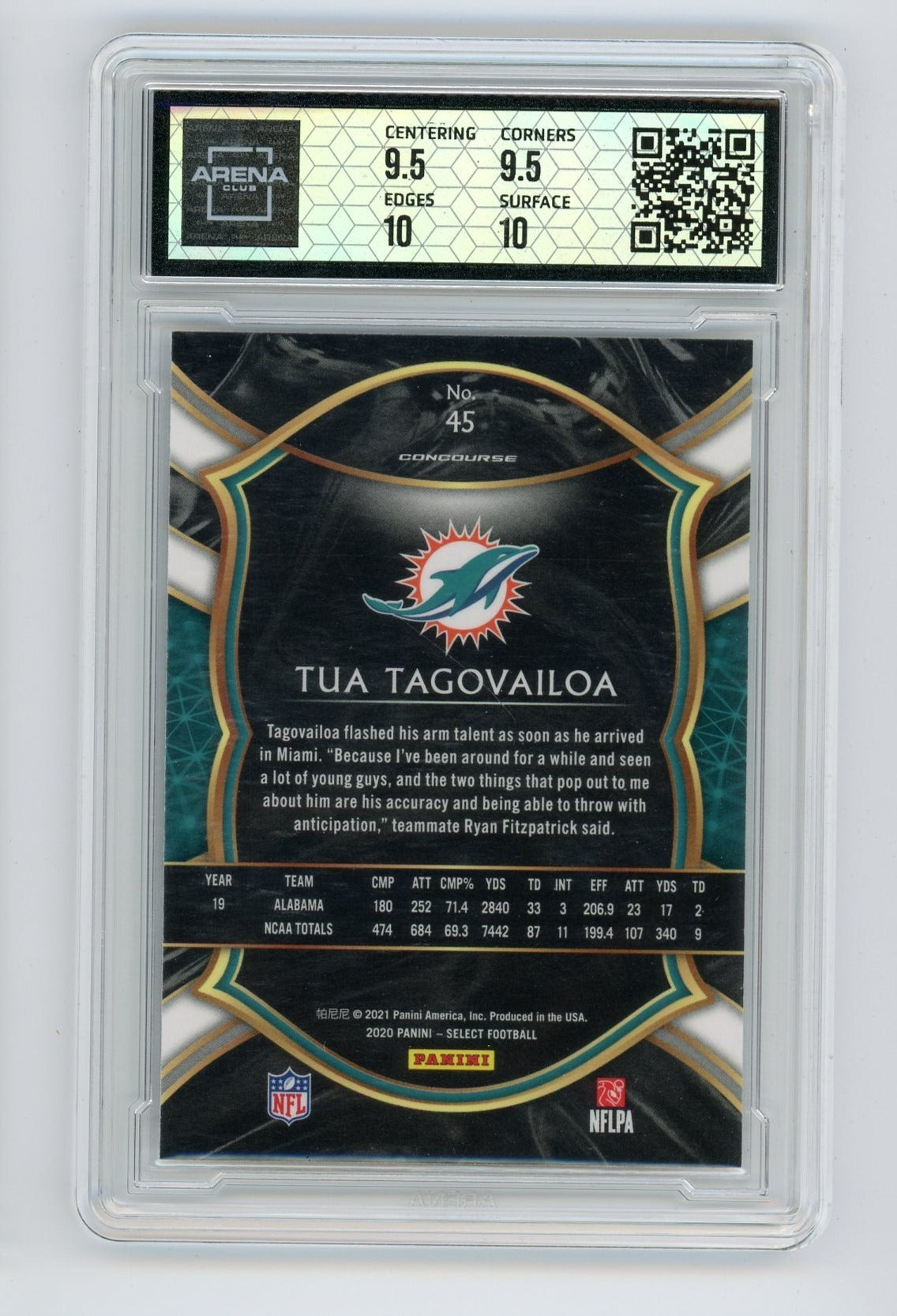 Tua Tagovailoa 2020 Panini Select concourse #45 rookie card ARENA 10