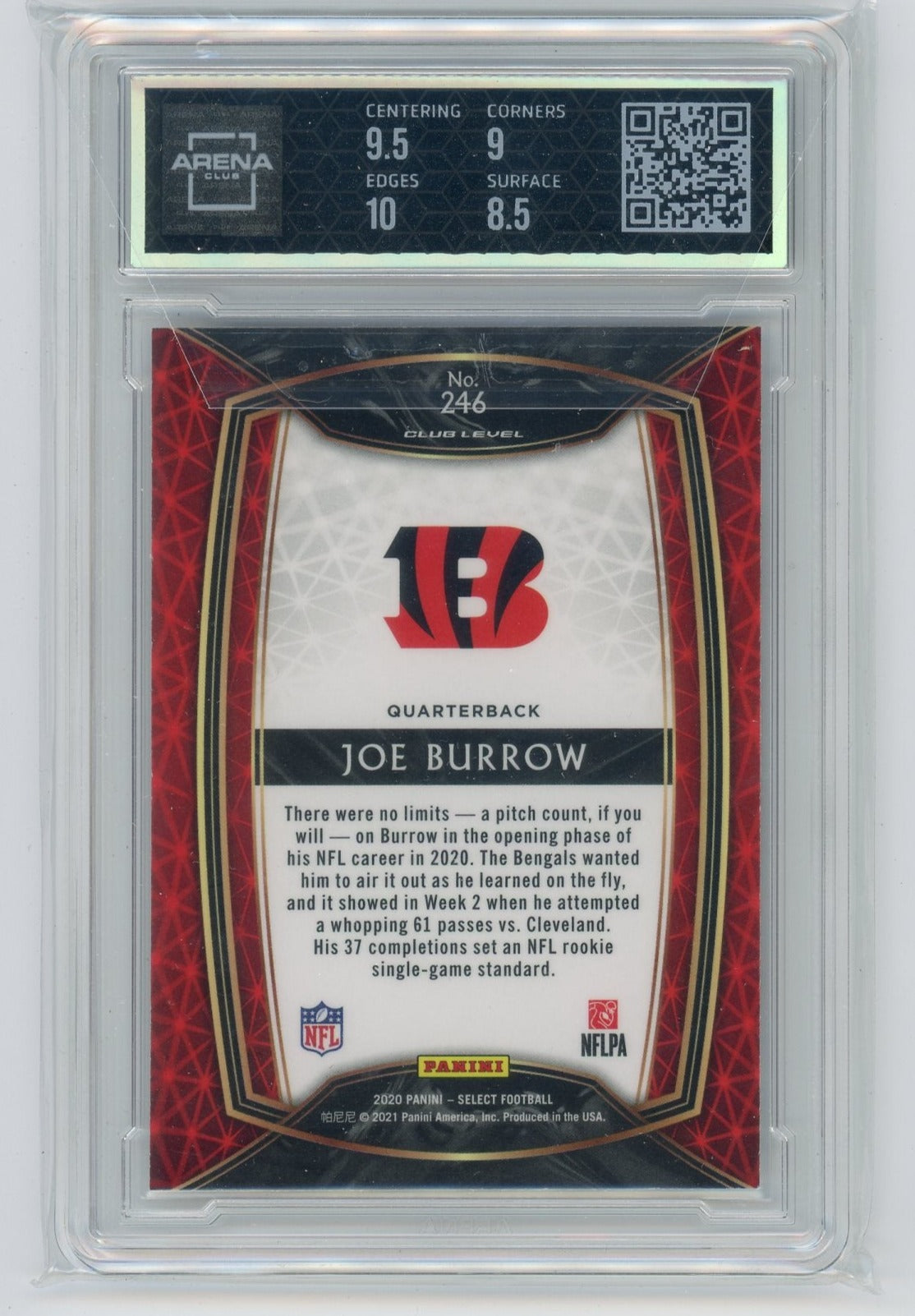 Joe Burrow 2020 Panini Select club level #246 rookie card ARENA 9