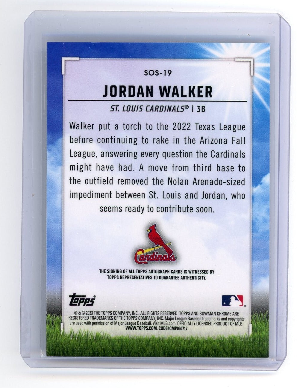 Jordan Walker 2023 Bowman Chrome Sights on September autograph #'d 05/30