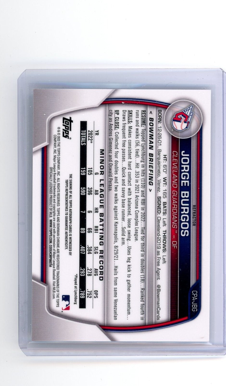 Jorge Burgos 2023 1st Bowman refractor autograph #'d 462/499