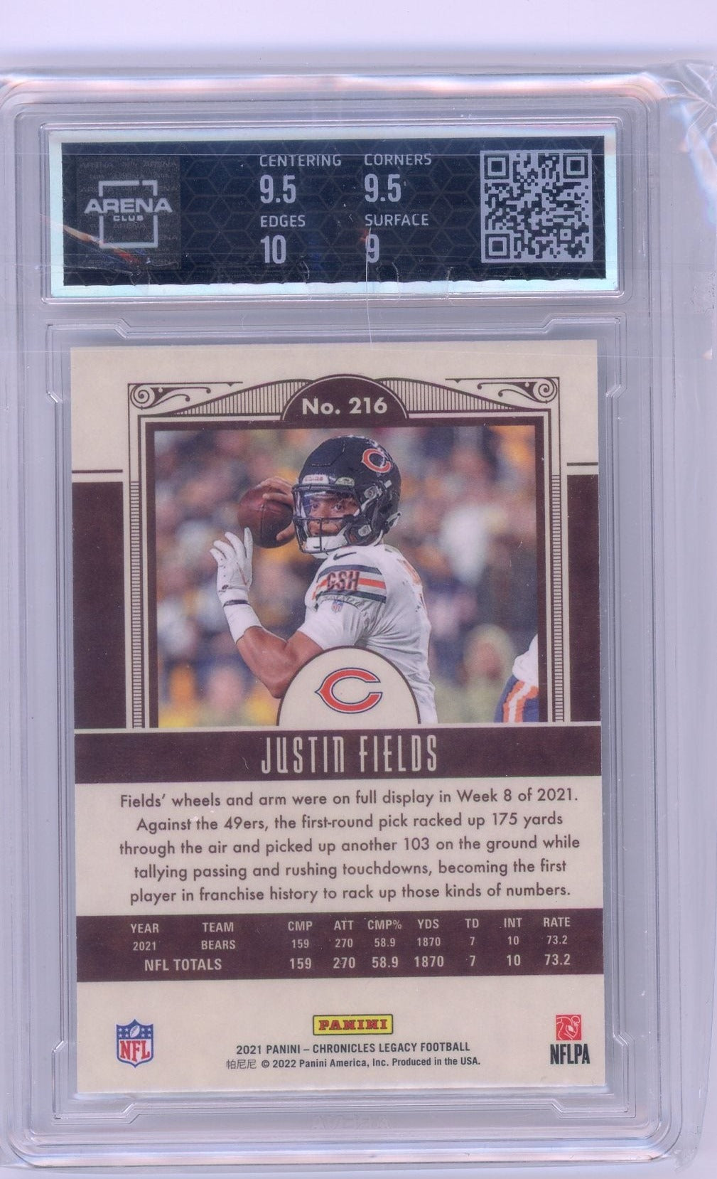 Justin Fields 2021 Panini Chronicles Legacy rookie card ARENA 9.5