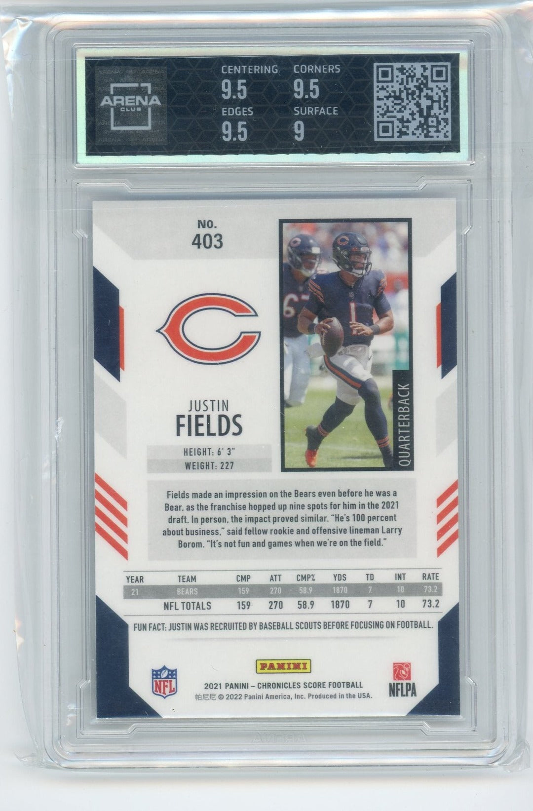 Justin Fields 2021 Panini Chronicles Score rookie card ARENA 9.5